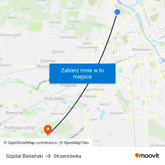 Szpital Bielański to Strzeniówka map