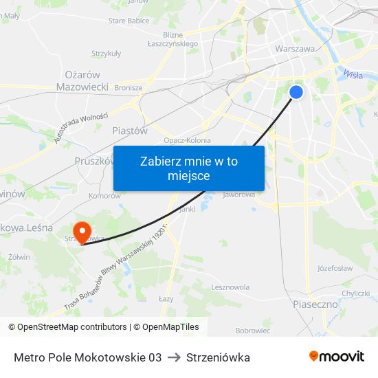 Metro Pole Mokotowskie to Strzeniówka map