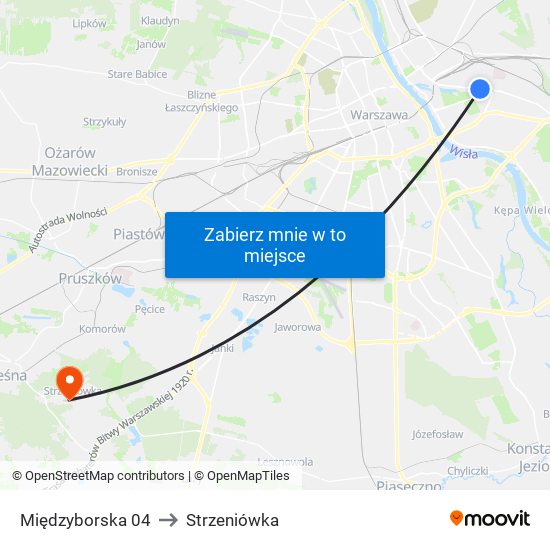 Międzyborska to Strzeniówka map