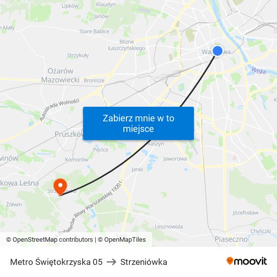 Metro Świętokrzyska to Strzeniówka map