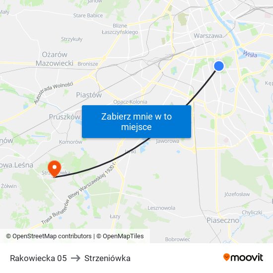 Rakowiecka to Strzeniówka map