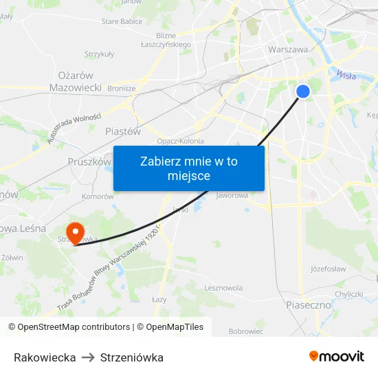 Rakowiecka to Strzeniówka map