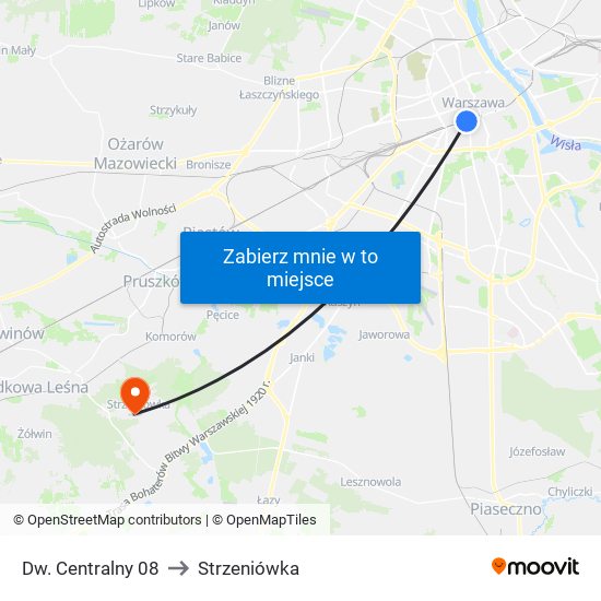 Dw. Centralny 08 to Strzeniówka map