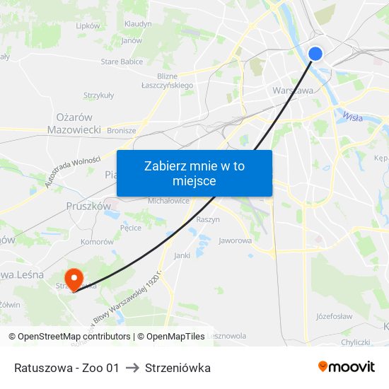 Ratuszowa-Zoo to Strzeniówka map