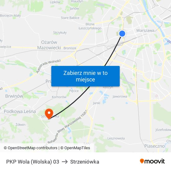 PKP Wola (Wolska) 03 to Strzeniówka map