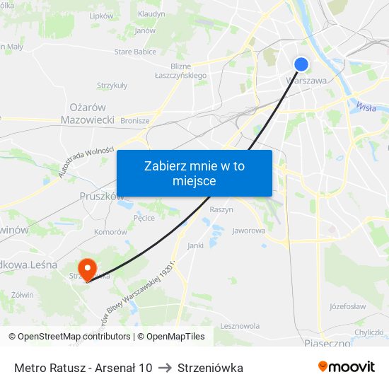 Metro Ratusz Arsenał to Strzeniówka map