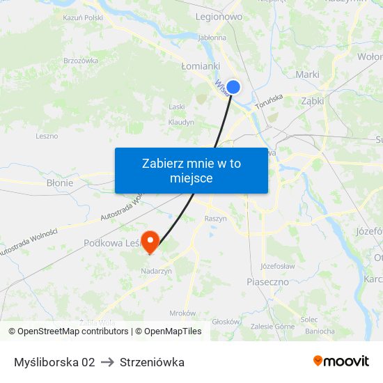 Myśliborska to Strzeniówka map