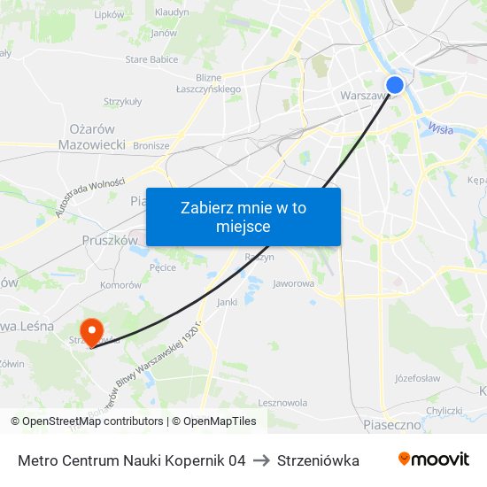 Metro Centrum Nauki Kopernik to Strzeniówka map