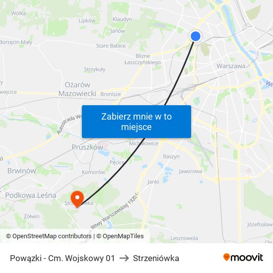 Powązki - Cm. Wojskowy 01 to Strzeniówka map