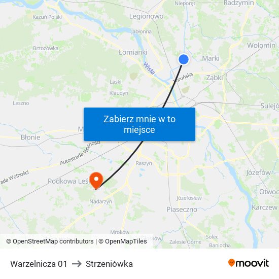 Warzelnicza to Strzeniówka map