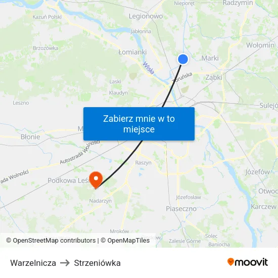 Warzelnicza to Strzeniówka map