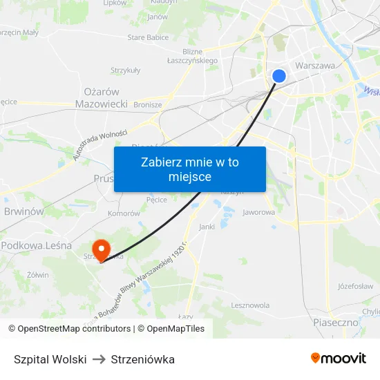 Szpital Wolski to Strzeniówka map