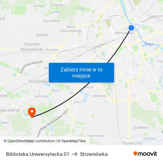 Biblioteka Uniwersytecka 01 to Strzeniówka map