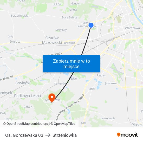 Os. Górczewska to Strzeniówka map