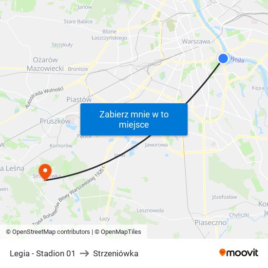 Legia - Stadion 01 to Strzeniówka map