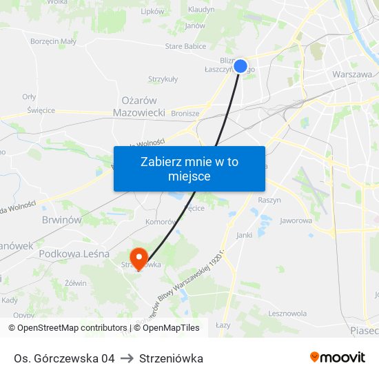 Os. Górczewska to Strzeniówka map