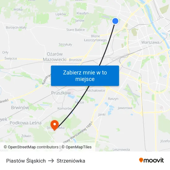 Piastów Śląskich to Strzeniówka map