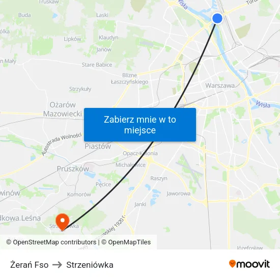 Żerań Fso to Strzeniówka map