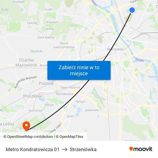 Metro Kondratowicza to Strzeniówka map