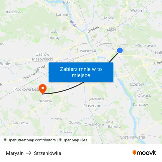 Marysin to Strzeniówka map