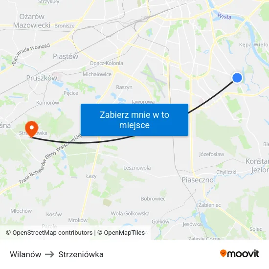Wilanów to Strzeniówka map