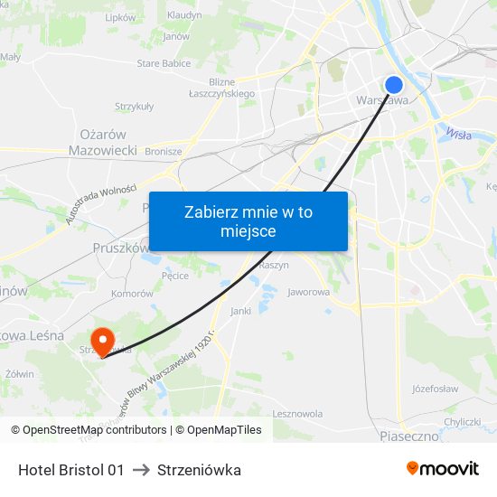 Hotel Bristol to Strzeniówka map