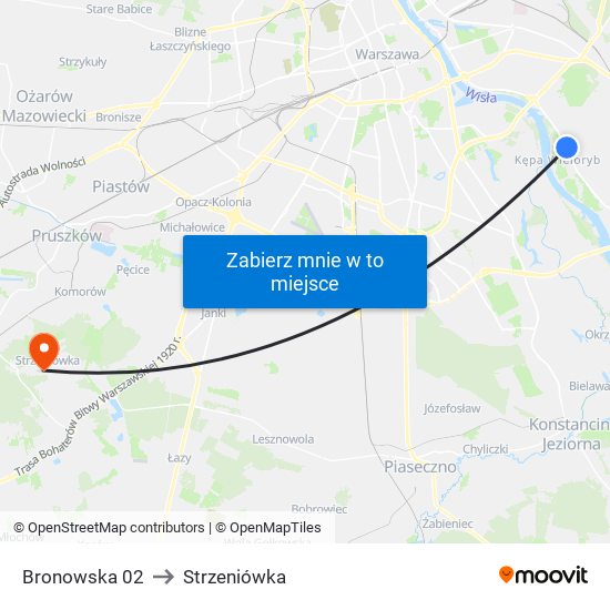 Bronowska to Strzeniówka map