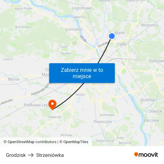 Grodzisk to Strzeniówka map