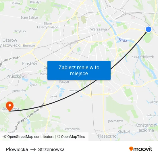 Płowiecka to Strzeniówka map