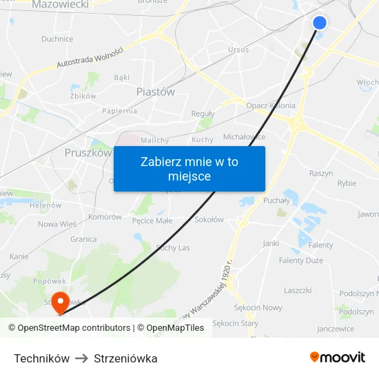 Techników to Strzeniówka map