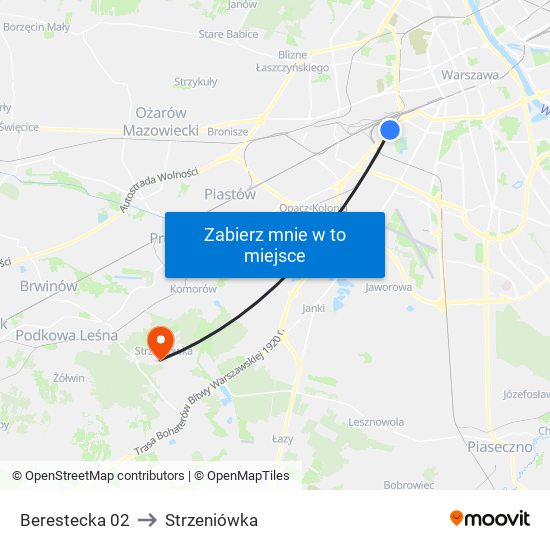 Berestecka 02 to Strzeniówka map