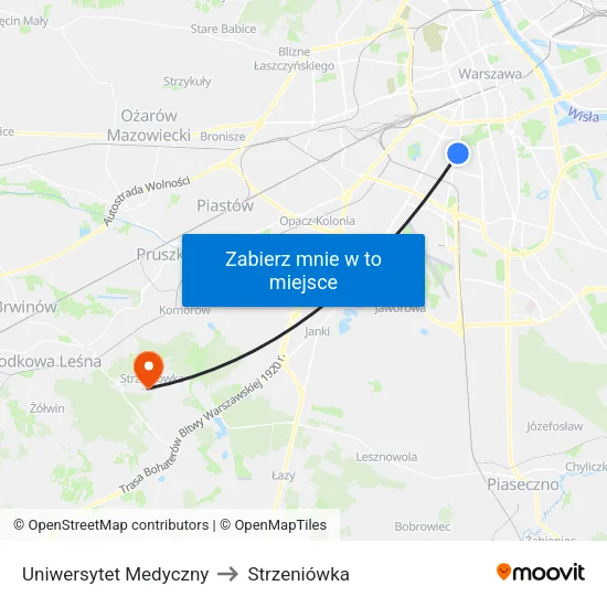 Uniwersytet Medyczny to Strzeniówka map