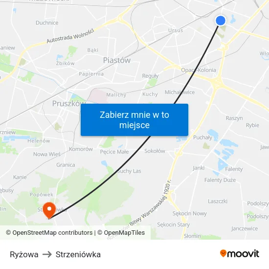 Ryżowa to Strzeniówka map