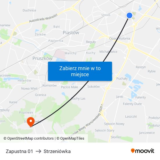 Zapustna 01 to Strzeniówka map