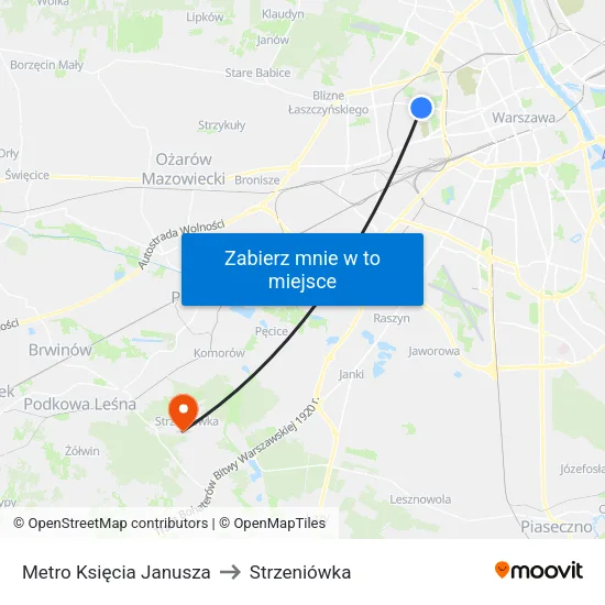 Metro Księcia Janusza to Strzeniówka map
