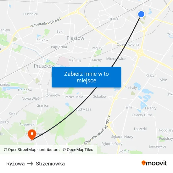 Ryżowa to Strzeniówka map