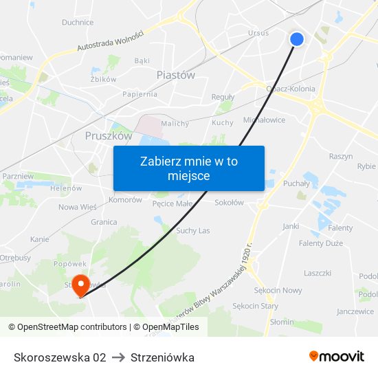 Skoroszewska to Strzeniówka map