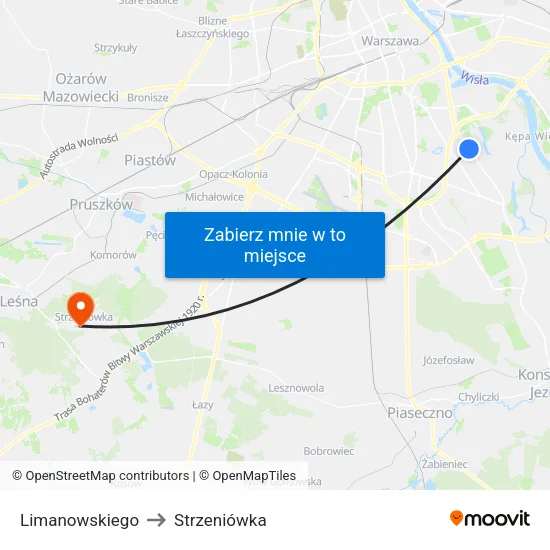 Limanowskiego to Strzeniówka map