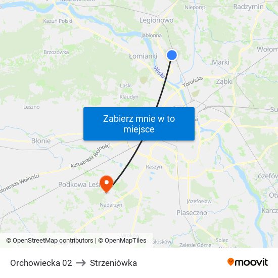 Orchowiecka 02 to Strzeniówka map