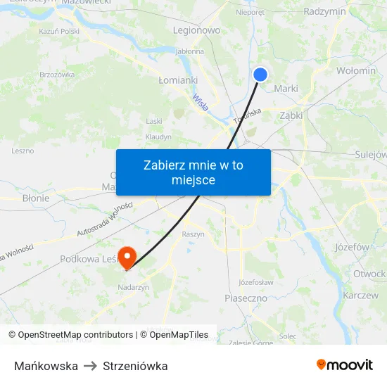 Mańkowska to Strzeniówka map