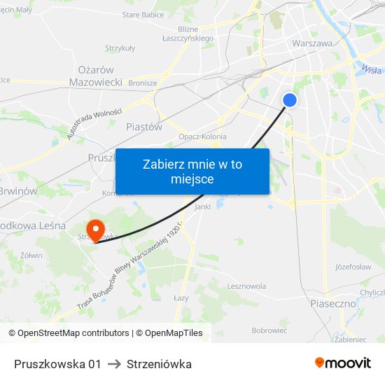 Pruszkowska to Strzeniówka map