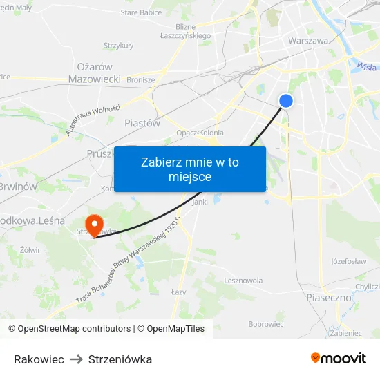 Rakowiec to Strzeniówka map