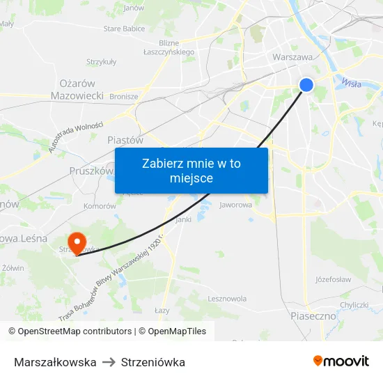 Marszałkowska to Strzeniówka map