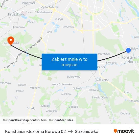 Konstancin-Jeziorna Borowa to Strzeniówka map