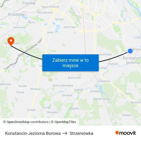 Konstancin-Jeziorna Borowa to Strzeniówka map