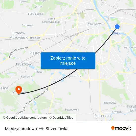 Międzynarodowa to Strzeniówka map