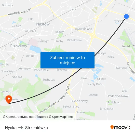 Hynka to Strzeniówka map