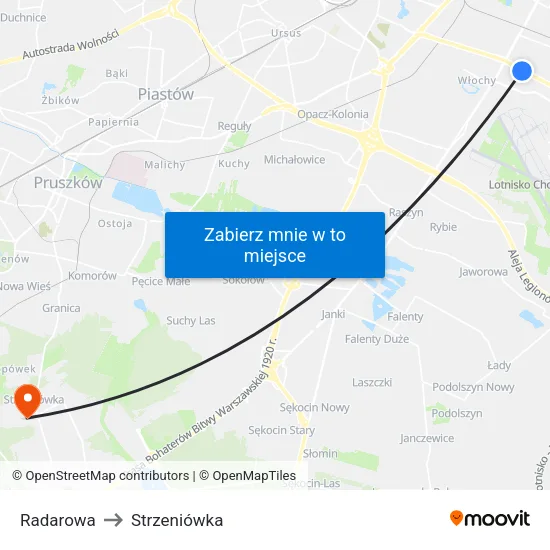 Radarowa to Strzeniówka map
