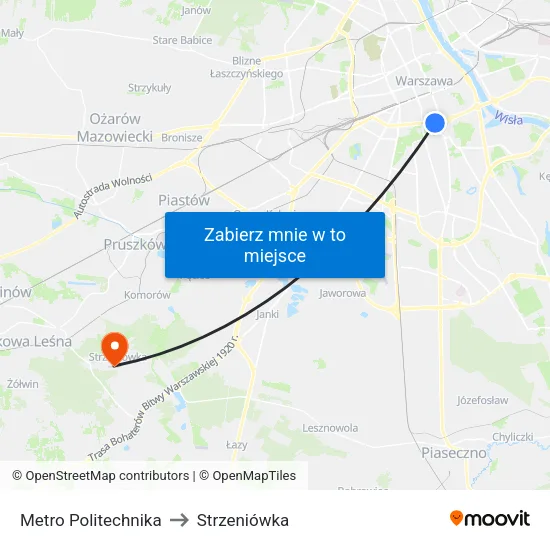 Metro Politechnika to Strzeniówka map