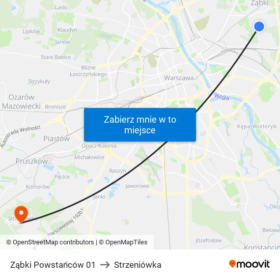 Ząbki Powstańców 01 to Strzeniówka map